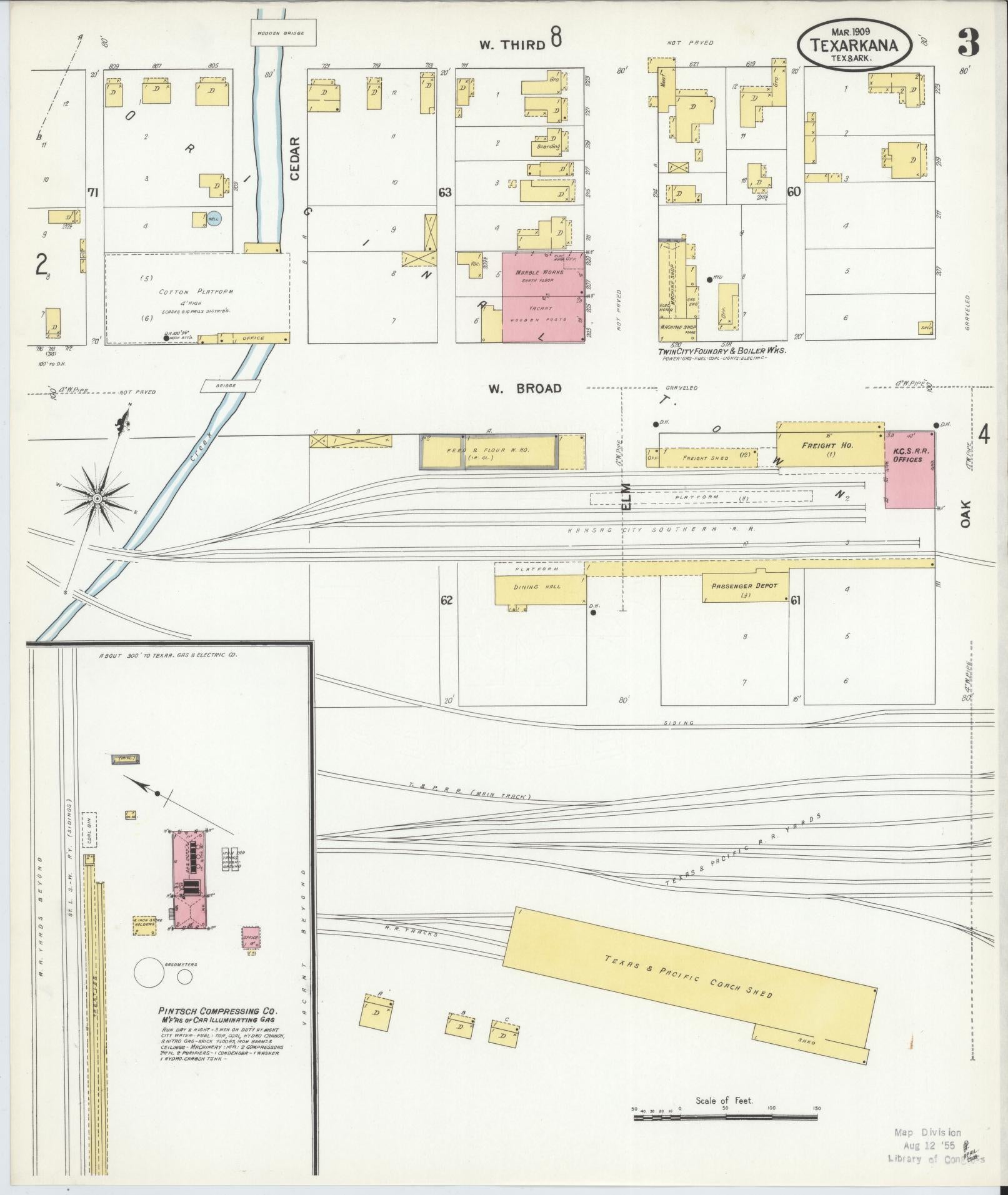 Sanborn Fire Insurance Map from Texarkana, Bowie County, Texas (1909), Sheet #0003 - Complete Map Set gallery image, historic Sanborn map, vintage wall art, Texas Texas