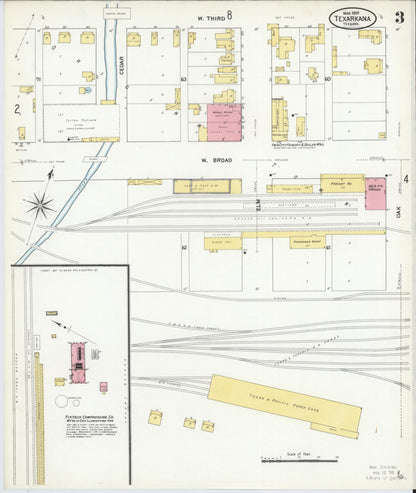 Sanborn Fire Insurance Map from Texarkana, Bowie County, Texas (1909), Sheet #0003 - Complete Map Set gallery image, historic Sanborn map, vintage wall art, Texas Texas