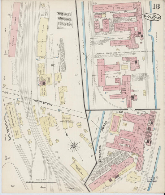 Sanborn Fire Insurance Map from Holyoke, Hampden County, Massachusetts (1884), Sheet #0018 - Historic Sanborn Fire Insurance Map Print, vintage old map wall art, antique decor, genealogy gift, Massachusetts Massachusetts map