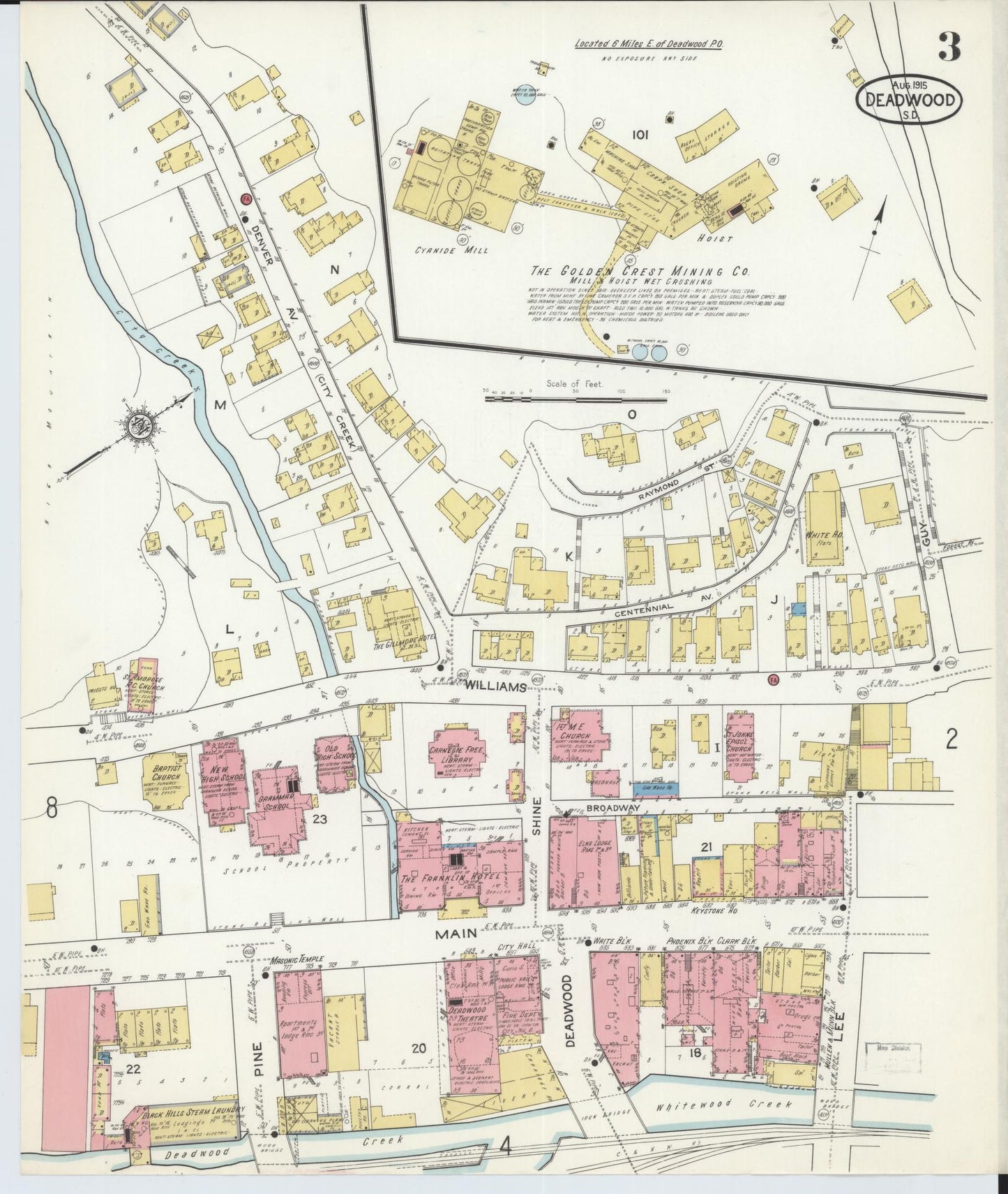 Sanborn Fire Insurance Map from Deadwood, Lawrence County, South Dakota (1915), Sheet #0003 - Complete Map Set gallery image, historic Sanborn map, vintage wall art, South Dakota South Dakota