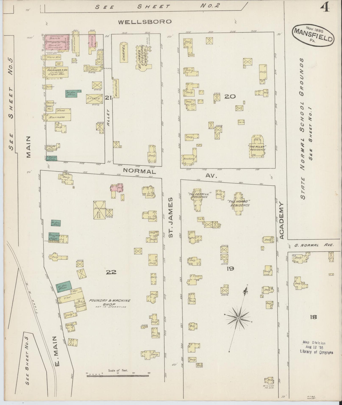 Sanborn Fire Insurance Map from Mansfield, Tioga County, Pennsylvania (1885), Sheet #0004 - Complete Map Set gallery image, historic Sanborn map, vintage wall art, Pennsylvania Pennsylvania