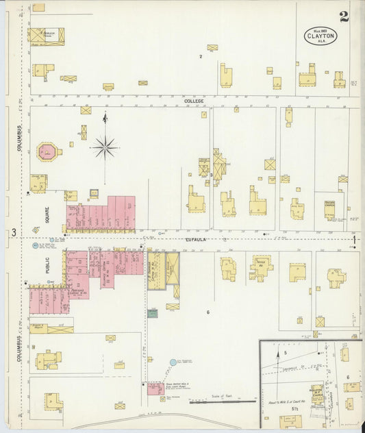 Sanborn Fire Insurance Map from Clayton, Barbour County, Alabama (1903), Sheet #0002 - Historic Sanborn Fire Insurance Map Print, vintage old map wall art, antique decor, genealogy gift, Alabama Alabama map