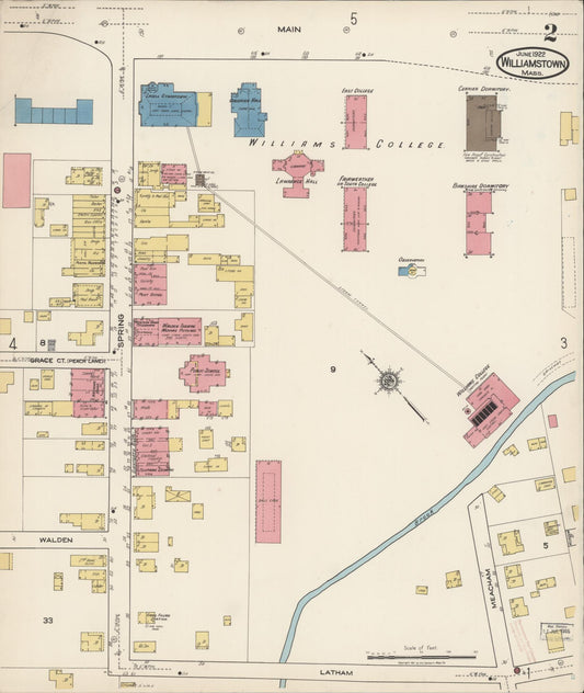 Sanborn Fire Insurance Map from Williamstown, Berkshire County, Massachusetts (1922), Sheet #0002 - Historic Sanborn Fire Insurance Map Print, vintage old map wall art, antique decor, genealogy gift, Massachusetts Massachusetts map