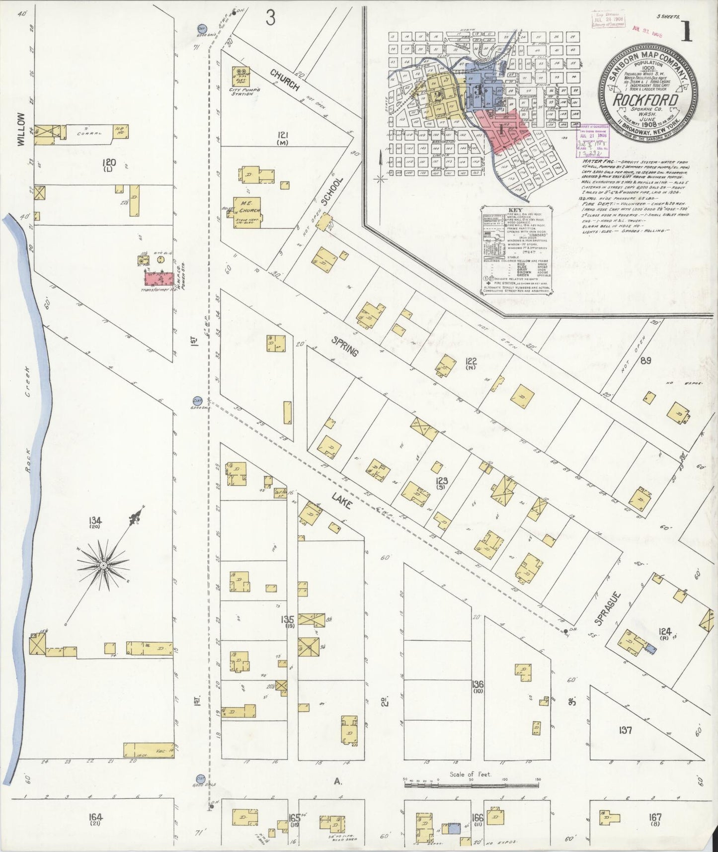 Sanborn Fire Insurance Map from Rockford, Spokane County, Washington (1908), Sheet #0001 - Complete Map Set gallery image, historic Sanborn map, vintage wall art, Washington Washington