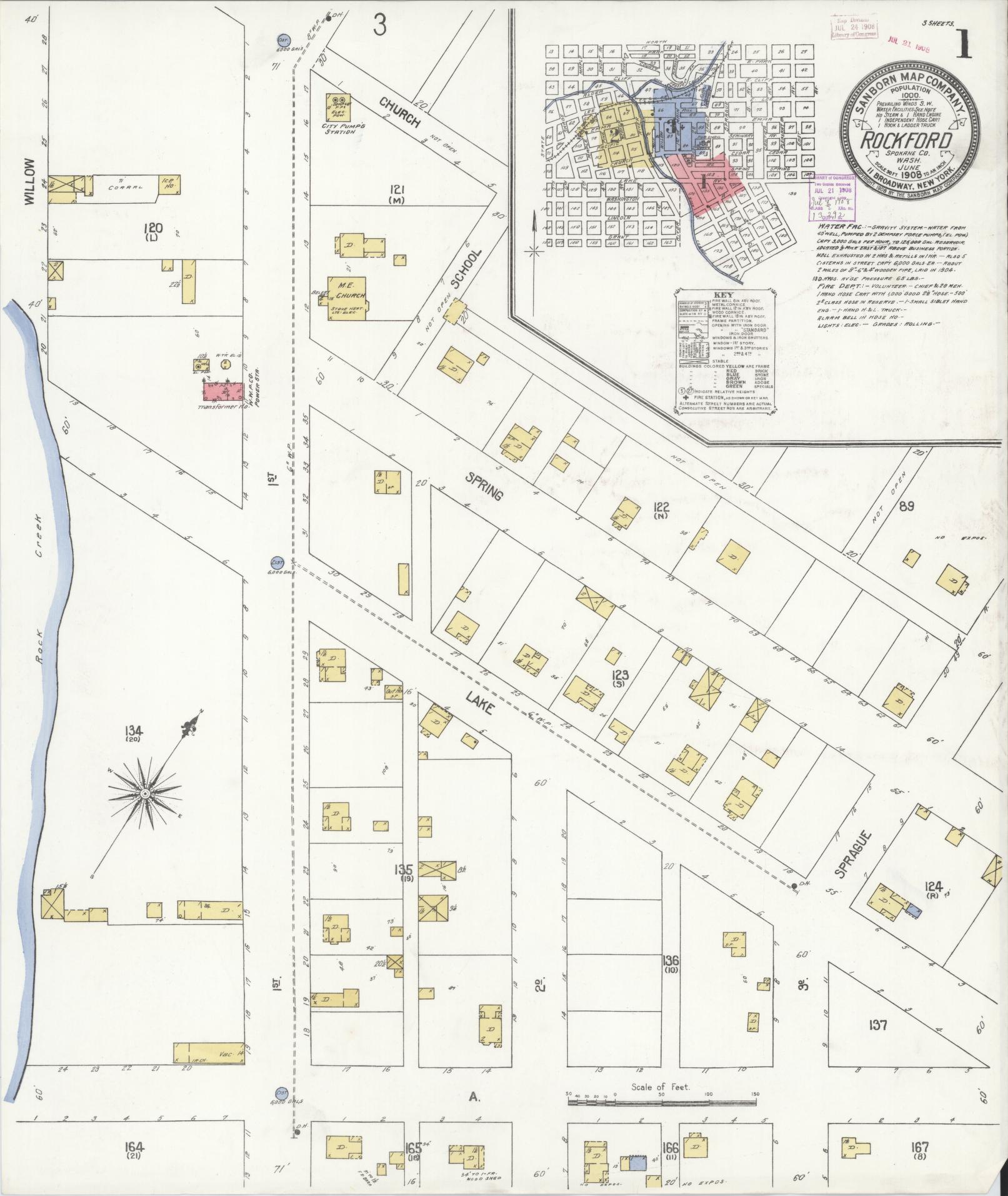 Sanborn Fire Insurance Map from Rockford, Spokane County, Washington (1908), Sheet #0001 - Complete Map Set gallery image, historic Sanborn map, vintage wall art, Washington Washington