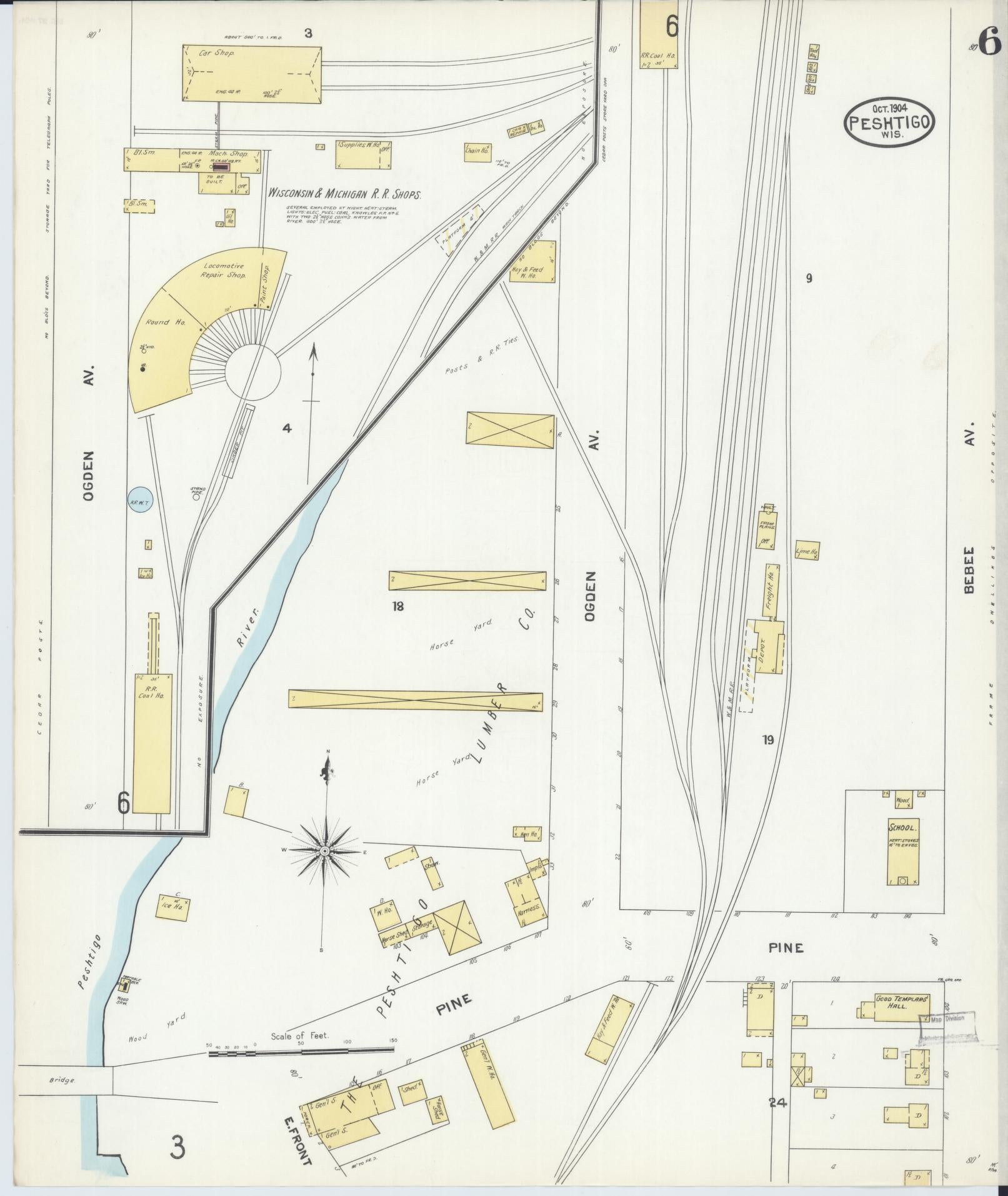 Sanborn Fire Insurance Map from Peshtigo, Marinette County, Wisconsin (1904), Sheet #0006 - Complete Map Set gallery image, historic Sanborn map, vintage wall art, Wisconsin Wisconsin
