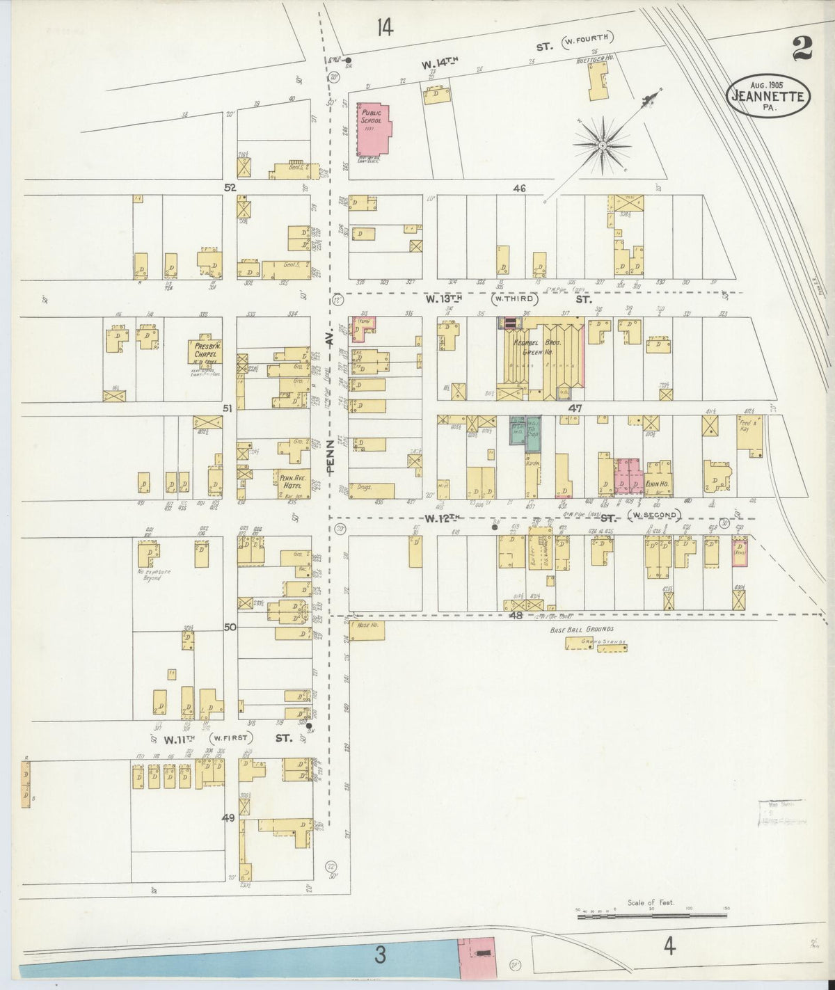 Sanborn Fire Insurance Map from Jeannette, Westmoreland County, Pennsylvania (1905), Sheet #0002 - Complete Map Set gallery image, historic Sanborn map, vintage wall art, Pennsylvania Pennsylvania