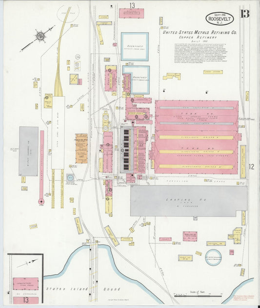 Sanborn Fire Insurance Map from Roosevelt, Middlesex County, New Jersey (1916), Sheet #0013 - Historic Sanborn Fire Insurance Map Print, vintage old map wall art, antique decor, genealogy gift, New Jersey New Jersey map