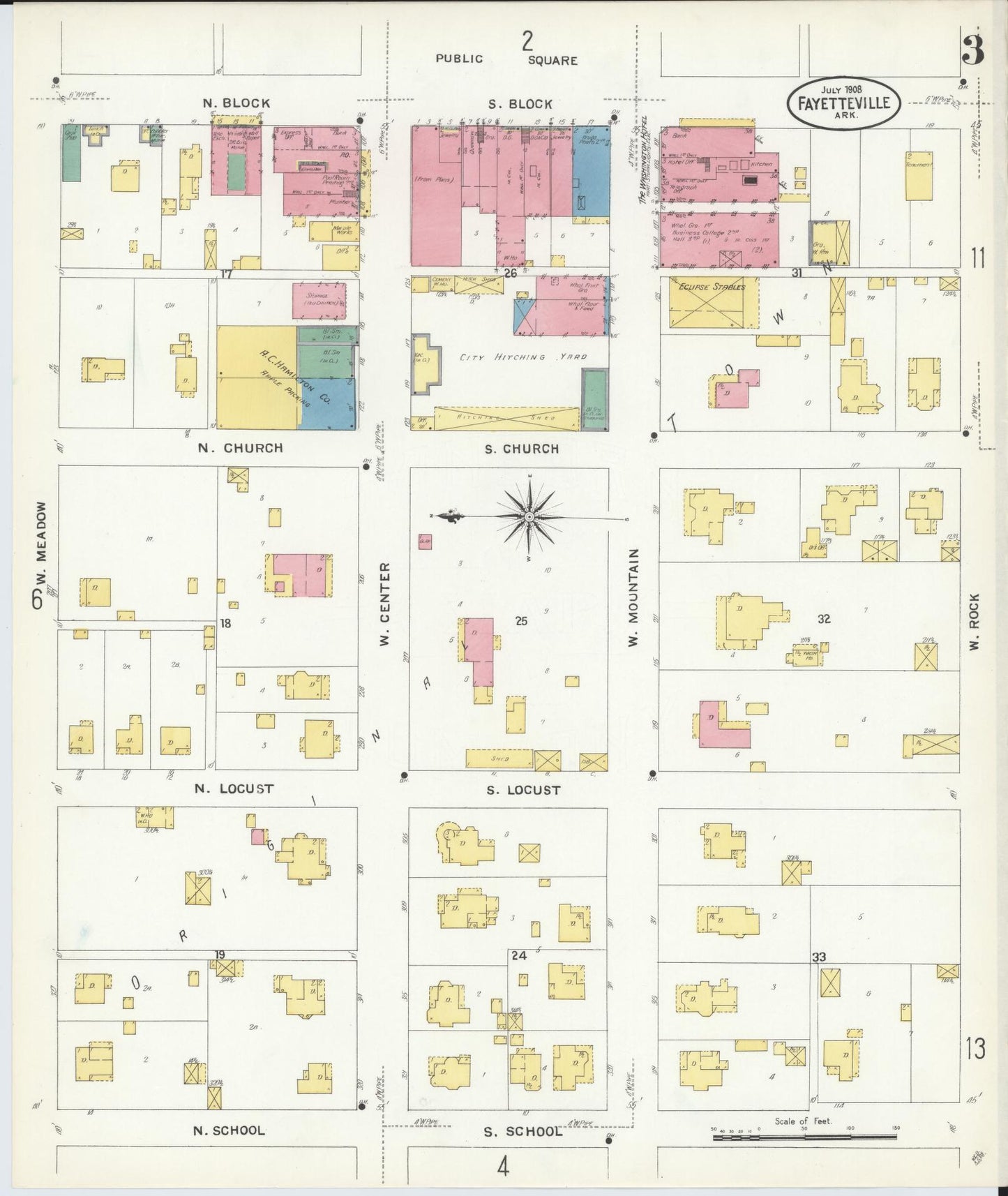 Sanborn Fire Insurance Map from Fayetteville, Washington County, Arkansas (1908), Sheet #0003 - Historic Sanborn Fire Insurance Map Print, vintage old map wall art, antique decor, genealogy gift, Arkansas Arkansas map