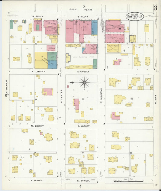 Sanborn Fire Insurance Map from Fayetteville, Washington County, Arkansas (1908), Sheet #0003 - Historic Sanborn Fire Insurance Map Print, vintage old map wall art, antique decor, genealogy gift, Arkansas Arkansas map
