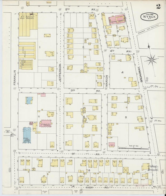 Sanborn Fire Insurance Map from Nyack, Rockland County, New York (1892), Sheet #0002 - Historic Sanborn Fire Insurance Map Print, vintage old map wall art, antique decor, genealogy gift, New York New York map