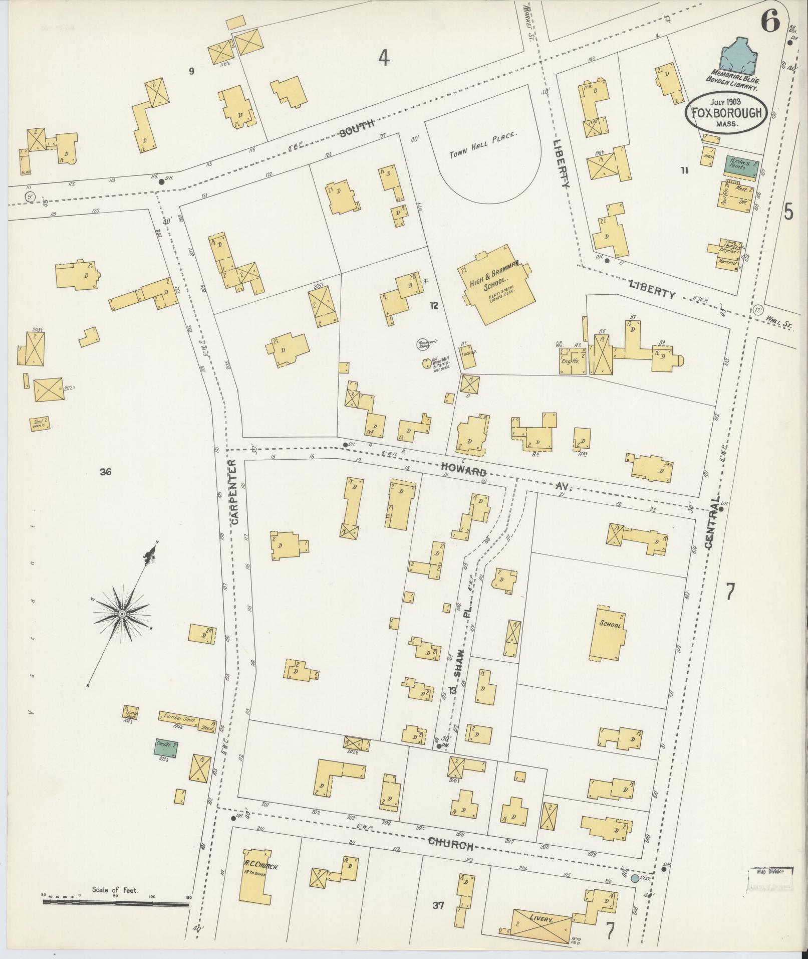 Sanborn Fire Insurance Map from Foxboro, Norfolk County, Massachusetts (1903), Sheet #0006 - Complete Map Set gallery image, historic Sanborn map, vintage wall art, Massachusetts Massachusetts