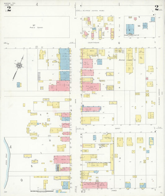 Sanborn Fire Insurance Map from Boerne, Kendall County, Texas (1937), Sheet #0002 - Historic Sanborn Fire Insurance Map Print, vintage old map wall art, antique decor, genealogy gift, Texas Texas map