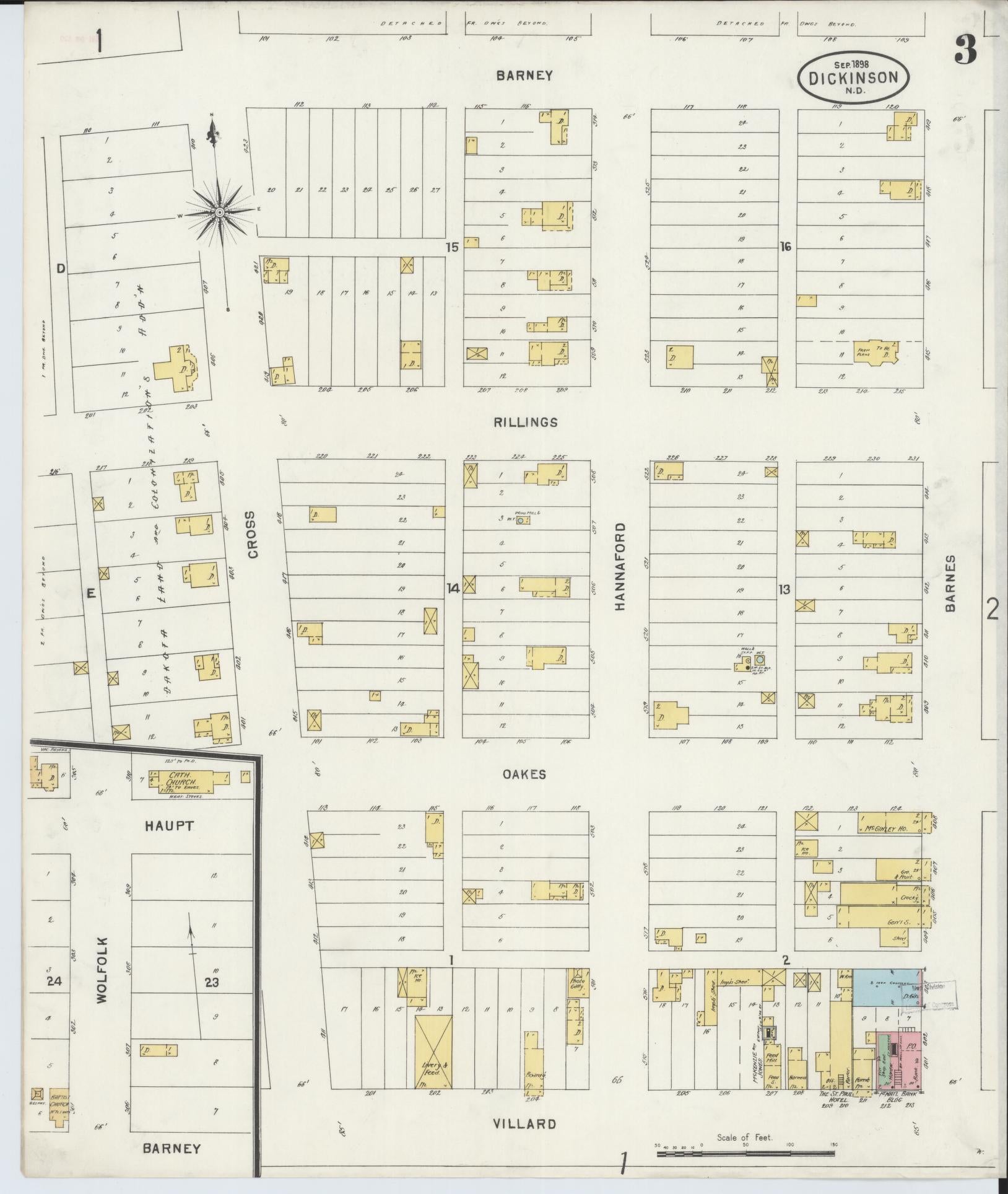 Sanborn Fire Insurance Map from Dickinson, Stark County, North Dakota (1898), Sheet #0003 - Historic Sanborn Fire Insurance Map Print, vintage old map wall art, antique decor, genealogy gift, North Dakota North Dakota map