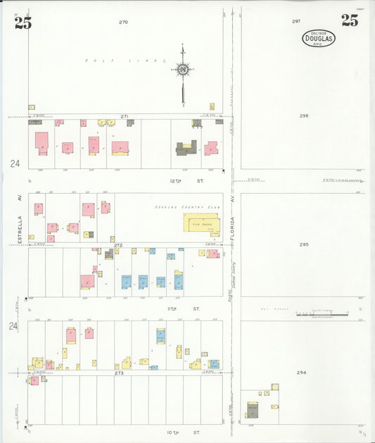 Sanborn Fire Insurance Map from Douglas, Cochise County, Arizona (1929), Sheet #0025 - Historic Sanborn Fire Insurance Map Print, vintage old map wall art, antique decor, genealogy gift, Arizona Arizona map