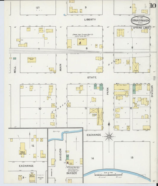 Sanborn Fire Insurance Map from Grand Haven, Ottawa County, Michigan (1892), Sheet #0010 - Historic Sanborn Fire Insurance Map Print, vintage old map wall art, antique decor, genealogy gift, Michigan Michigan map