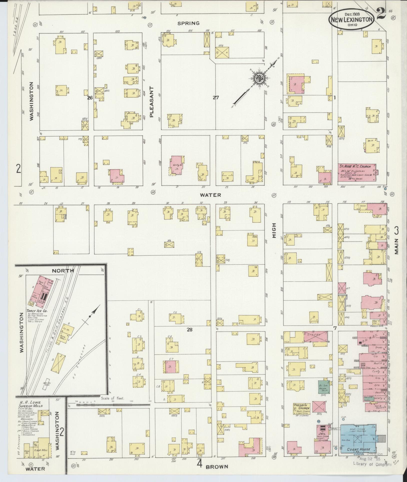 Sanborn Fire Insurance Map from New Lexington, Perry County, Ohio (1909), Sheet #0002 - Complete Map Set gallery image, historic Sanborn map, vintage wall art, Ohio Ohio