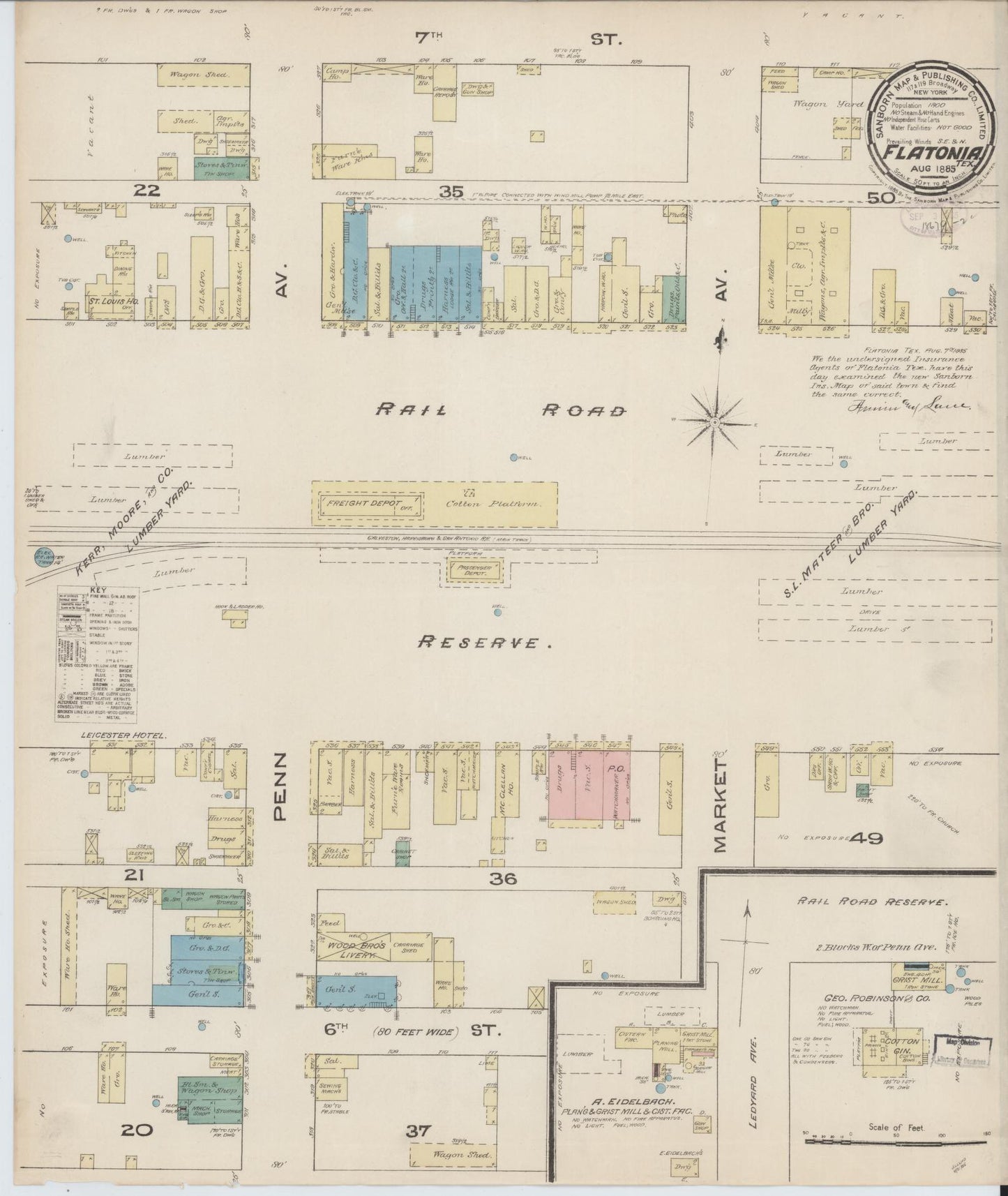 Sanborn Fire Insurance Map from Flatonia, Fayette County, Texas. (1885) – Historic Sanborn Fire Insurance Map Print