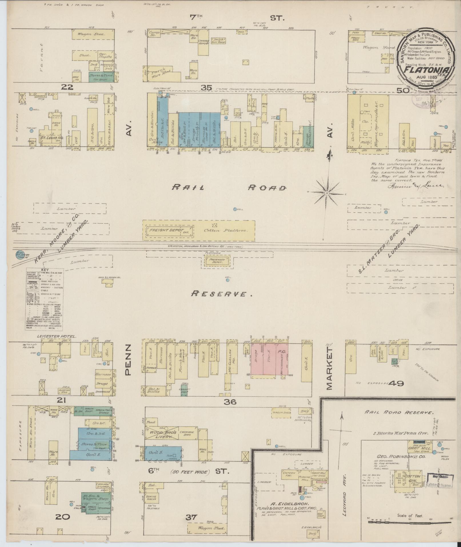 Sanborn Fire Insurance Map from Flatonia, Fayette County, Texas. (1885) – Historic Sanborn Fire Insurance Map Print