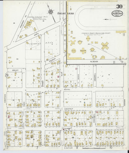Sanborn Fire Insurance Map from Adrian, Lenawee County, Michigan (1916), Sheet #0030 - Historic Sanborn Fire Insurance Map Print, vintage old map wall art, antique decor, genealogy gift, Michigan Michigan map