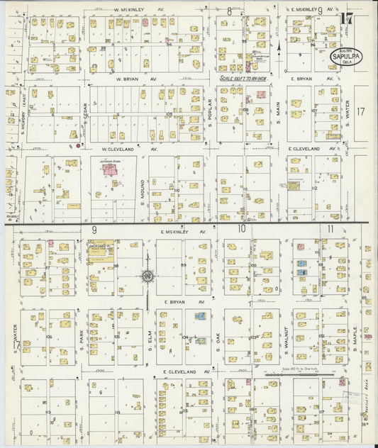 Sanborn Fire Insurance Map from Sapulpa, Creek County, Oklahoma (1915), Sheet #0017 - Historic Sanborn Fire Insurance Map Print, vintage old map wall art, antique decor, genealogy gift, Oklahoma Oklahoma map