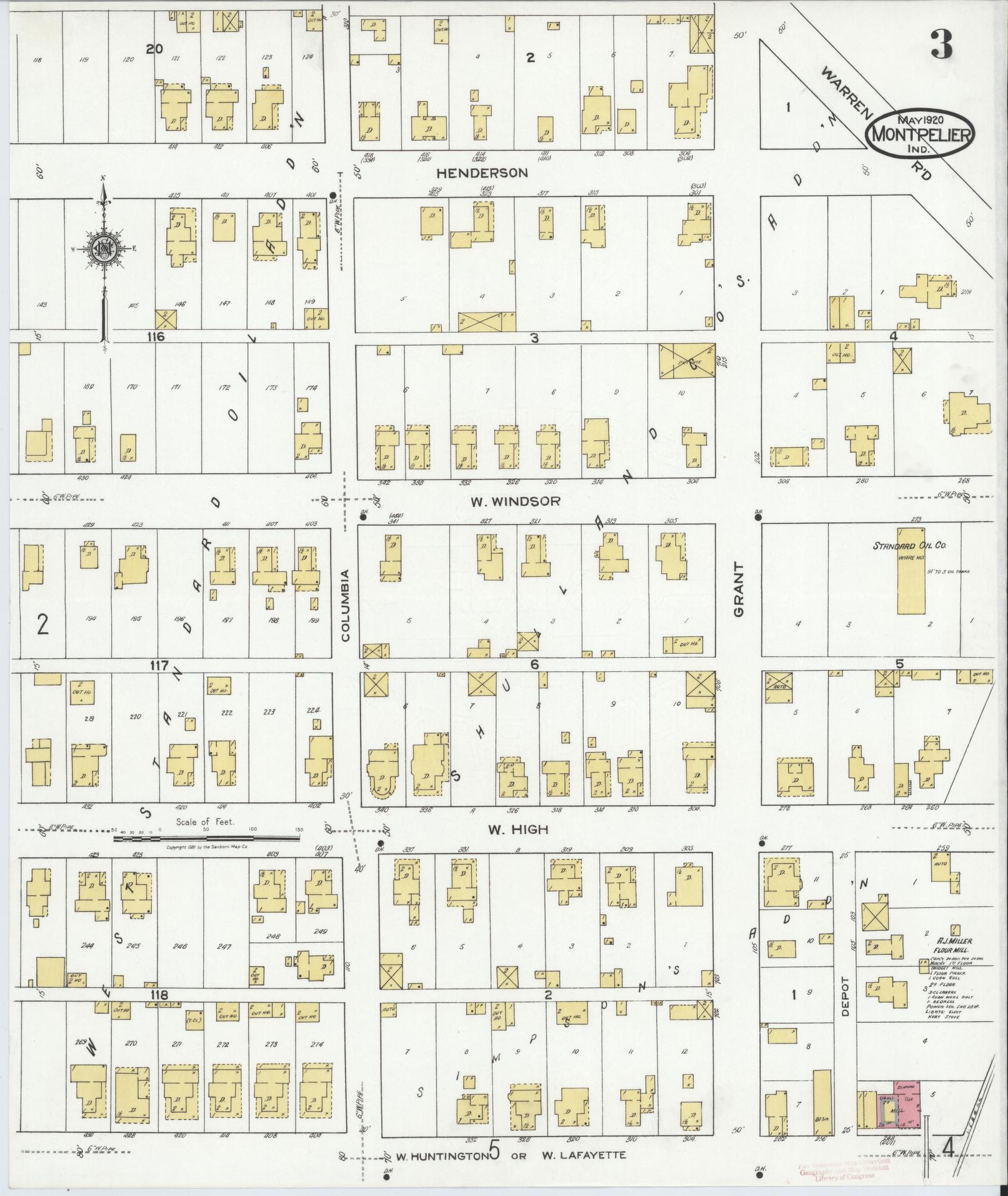 Sanborn Fire Insurance Map from Montpelier, Blackford County, Indiana (1920), Sheet #0003 - Complete Map Set gallery image, historic Sanborn map, vintage wall art, Indiana Indiana