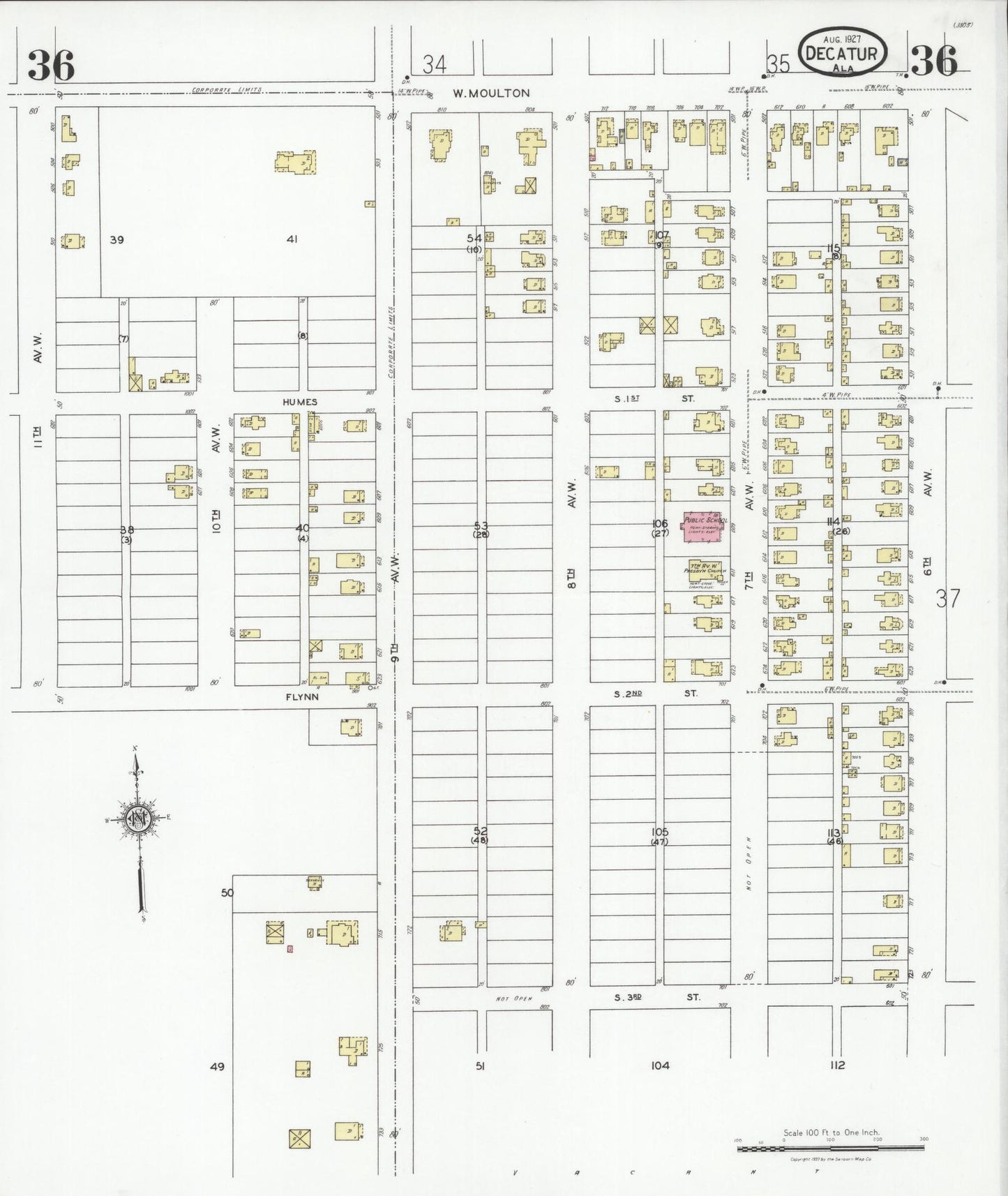 Sanborn Fire Insurance Map from Decatur, Morgan County, Alabama (1927), Sheet #0036 - Complete Map Set gallery image, historic Sanborn map, vintage wall art, Alabama Alabama