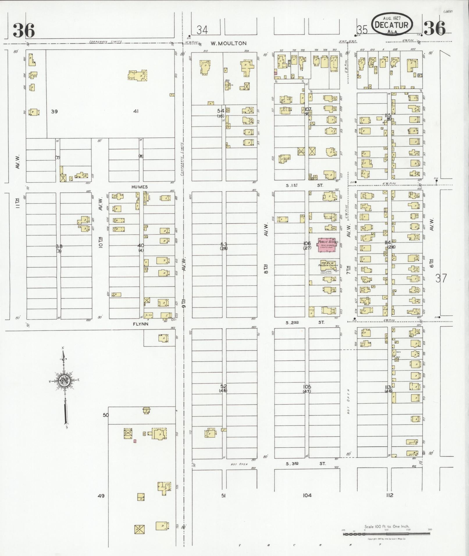 Sanborn Fire Insurance Map from Decatur, Morgan County, Alabama (1927), Sheet #0036 - Complete Map Set gallery image, historic Sanborn map, vintage wall art, Alabama Alabama