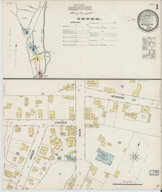 Sanborn Fire Insurance Map from Monson, Hampden County, Massachusetts. (1887) – Historic Sanborn Fire Insurance Map Print