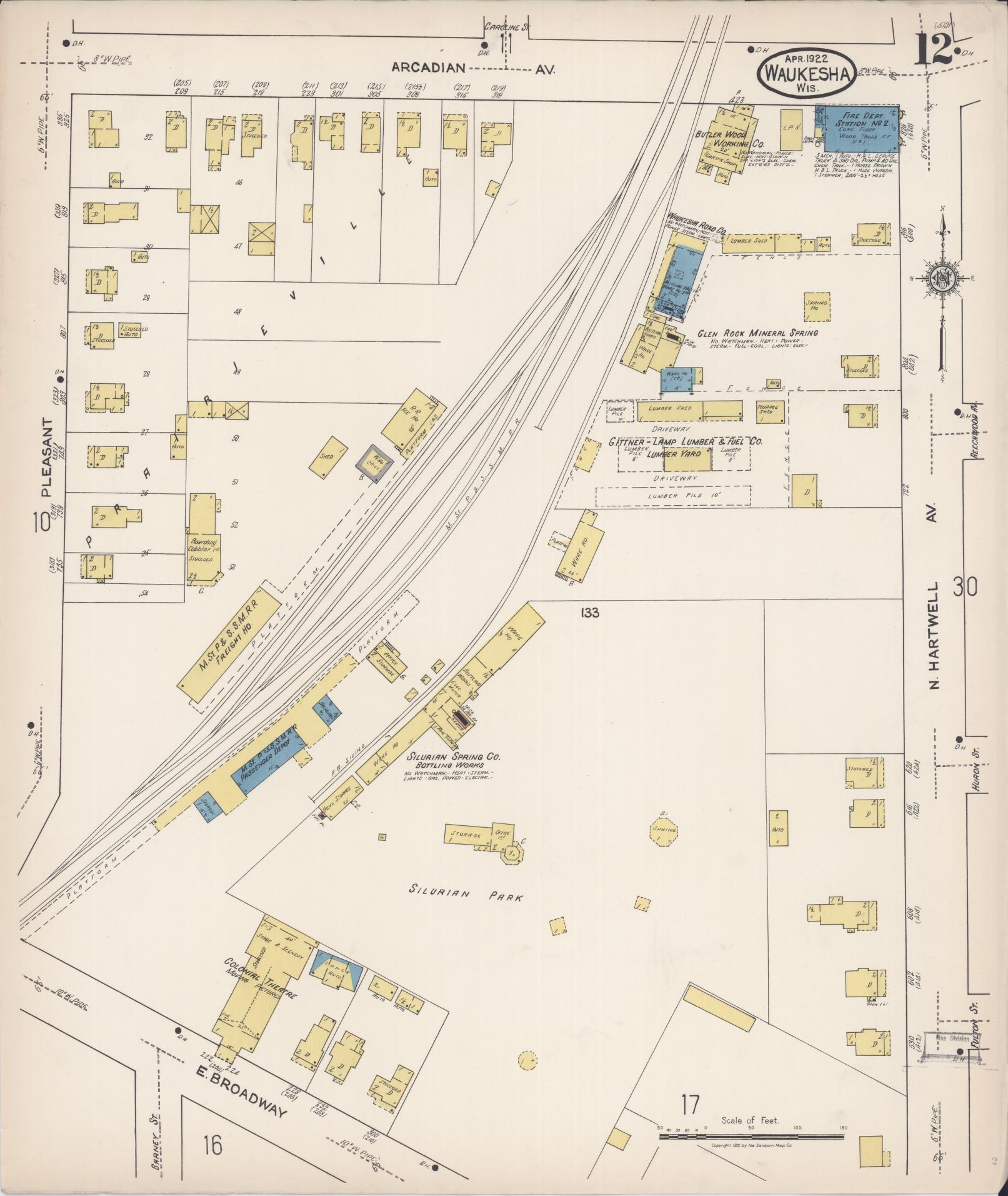 Sanborn Fire Insurance Map from Waukesha, Waukesha County, Wisconsin (1922), Sheet #0012 - Historic Sanborn Fire Insurance Map Print, vintage old map wall art, antique decor, genealogy gift, Wisconsin Wisconsin map
