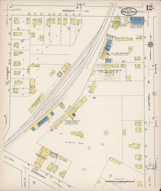 Sanborn Fire Insurance Map from Waukesha, Waukesha County, Wisconsin (1922), Sheet #0012 - Historic Sanborn Fire Insurance Map Print, vintage old map wall art, antique decor, genealogy gift, Wisconsin Wisconsin map