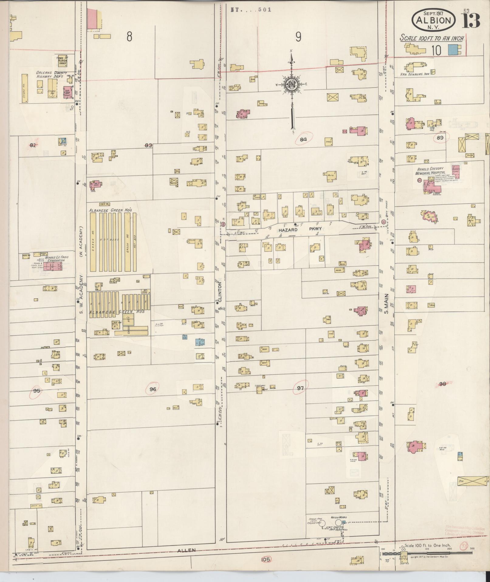 Sanborn Fire Insurance Map from Albion, Orleans County, New York (1941), Sheet #0013 - Complete Map Set gallery image, historic Sanborn map, vintage wall art, New York New York