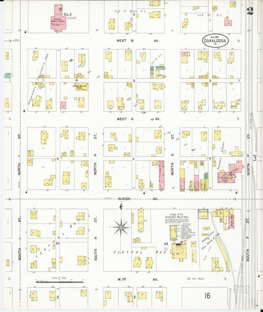 Sanborn Fire Insurance Map from Oskaloosa, Mahaska County, Iowa (1902), Sheet #0002 - Historic Sanborn Fire Insurance Map Print, vintage old map wall art