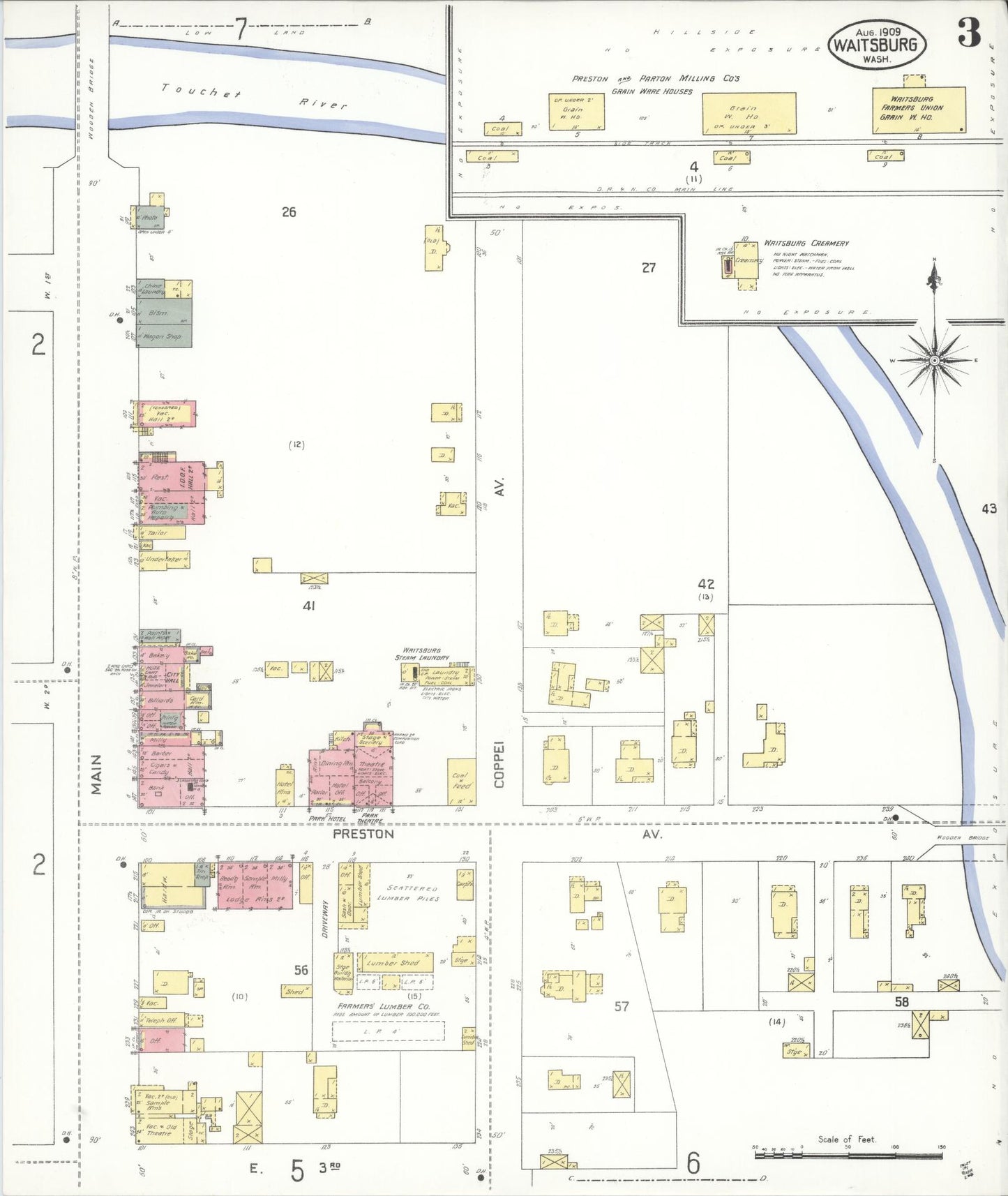 Sanborn Fire Insurance Map from Waitsburg, Walla Walla County, Washington (1909), Sheet #0003 - Complete Map Set gallery image, historic Sanborn map, vintage wall art, Washington Washington