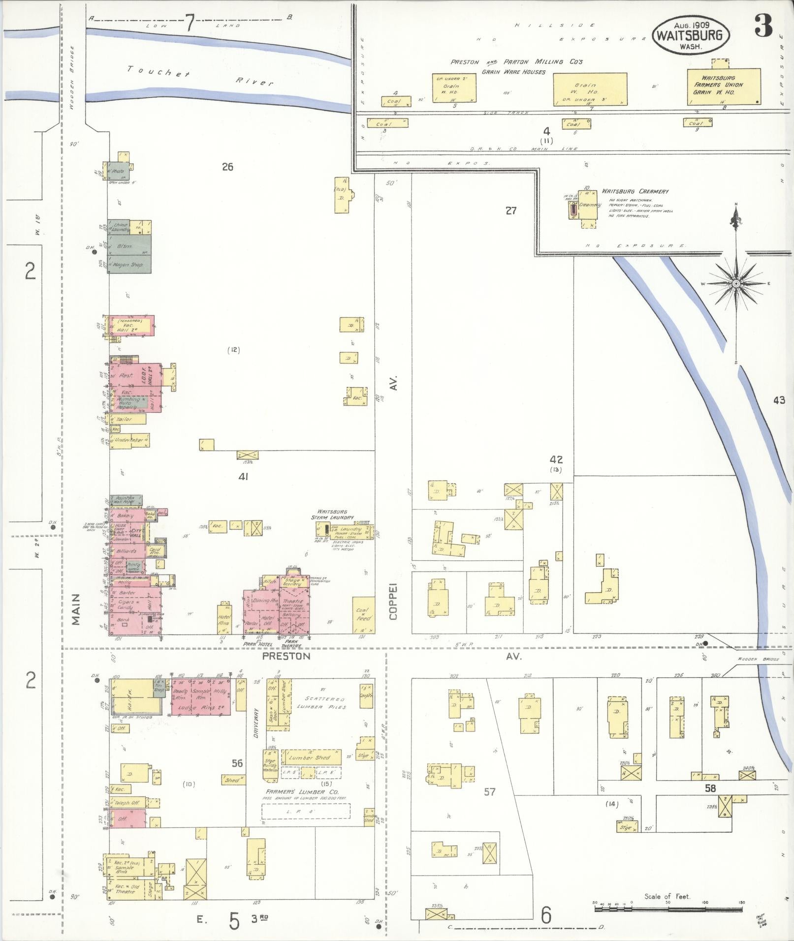 Sanborn Fire Insurance Map from Waitsburg, Walla Walla County, Washington (1909), Sheet #0003 - Complete Map Set gallery image, historic Sanborn map, vintage wall art, Washington Washington