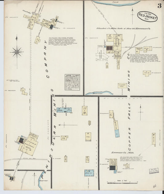 Sanborn Fire Insurance Map from Red Jacket, Houghton County, Michigan (1884), Sheet #0003 - Historic Sanborn Fire Insurance Map Print, vintage old map wall art, antique decor, genealogy gift, Michigan Michigan map