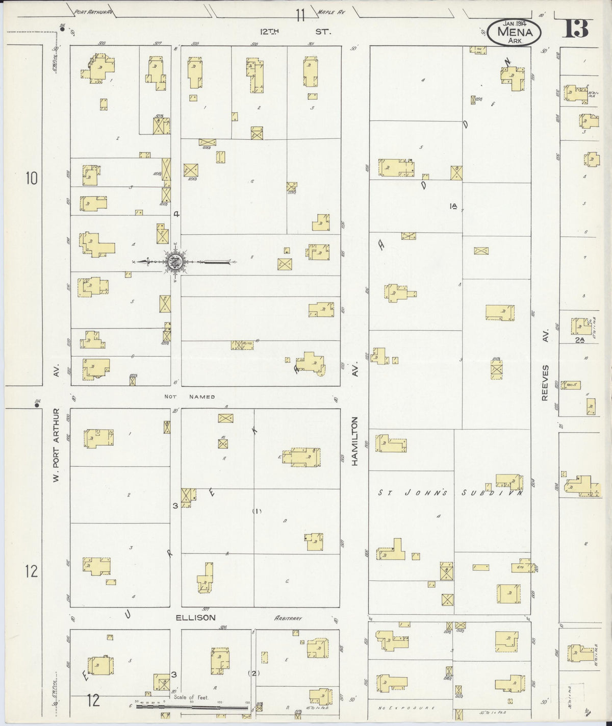 Sanborn Fire Insurance Map from Mena, Polk County, Arkansas (1914), Sheet #0013 - Complete Map Set gallery image, historic Sanborn map, vintage wall art, Arkansas Arkansas