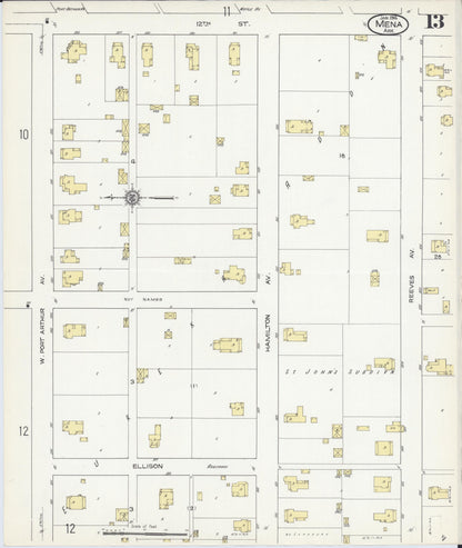 Sanborn Fire Insurance Map from Mena, Polk County, Arkansas (1914), Sheet #0013 - Complete Map Set gallery image, historic Sanborn map, vintage wall art, Arkansas Arkansas