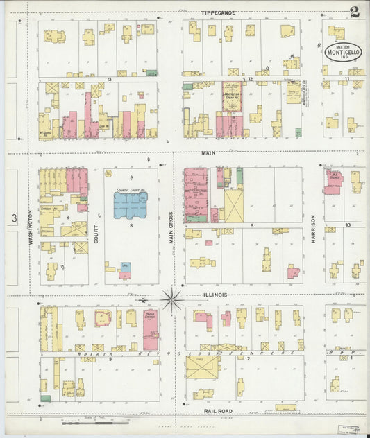 Sanborn Fire Insurance Map from Monticello, White County, Indiana (1899), Sheet #0002 - Historic Sanborn Fire Insurance Map Print, vintage old map wall art, antique decor, genealogy gift, Indiana Indiana map