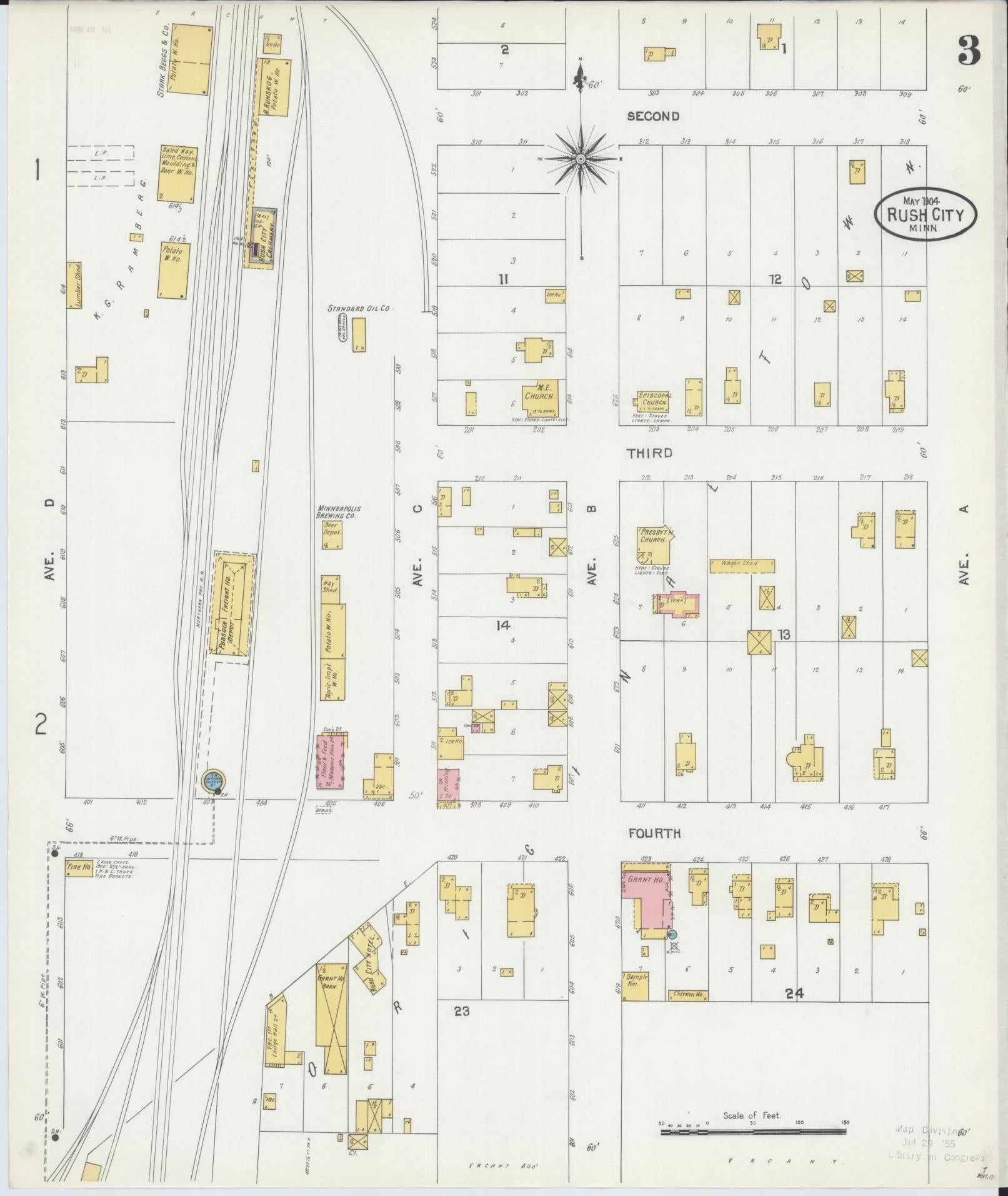 Sanborn Fire Insurance Map from Rush City, Chisago County, Minnesota (1904), Sheet #0003 - Complete Map Set gallery image, historic Sanborn map, vintage wall art, Minnesota Minnesota