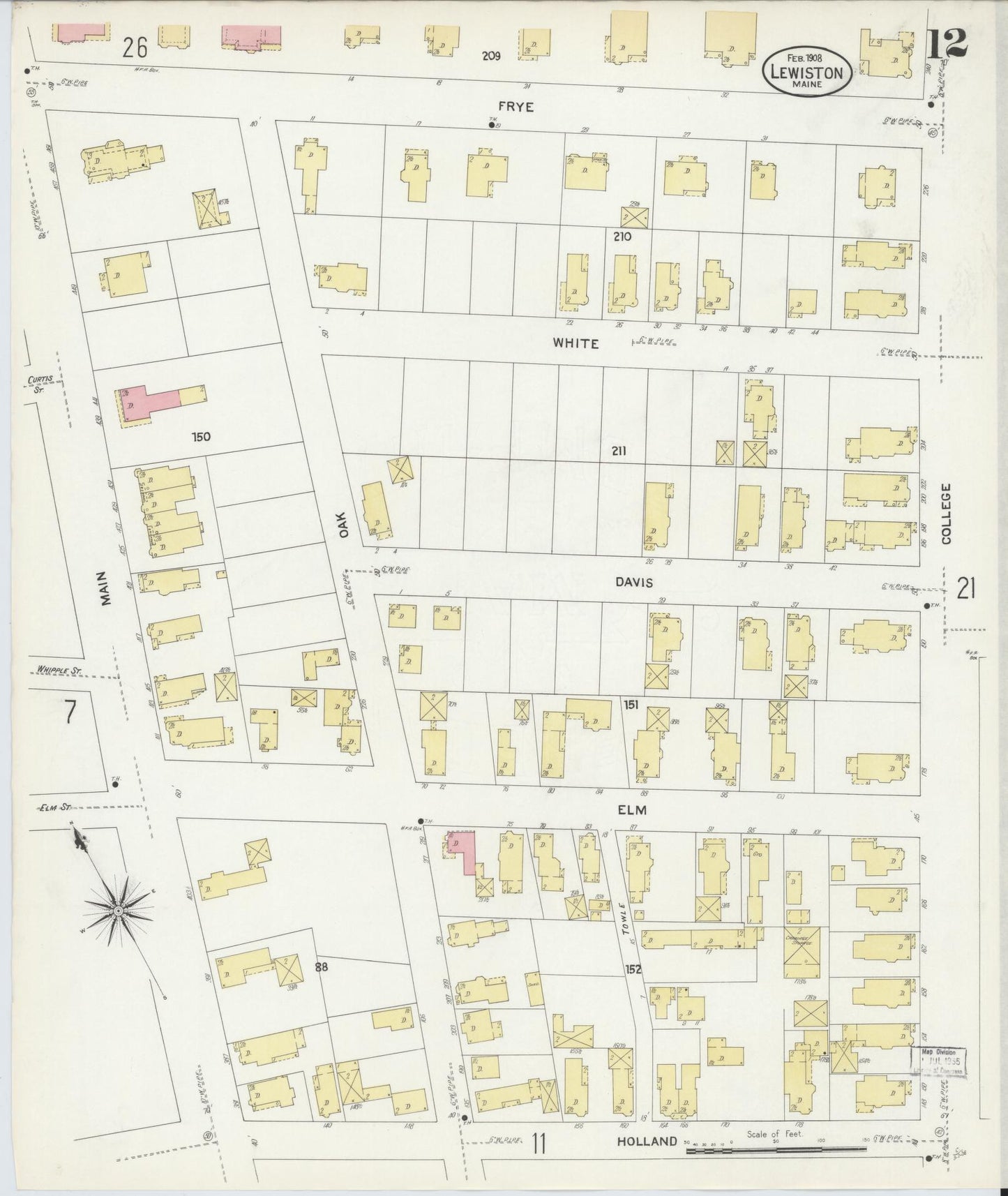 Sanborn Fire Insurance Map from Lewiston, Androscoggin County, Maine (1908), Sheet #0012 - Complete Map Set gallery image, historic Sanborn map, vintage wall art, Maine Maine