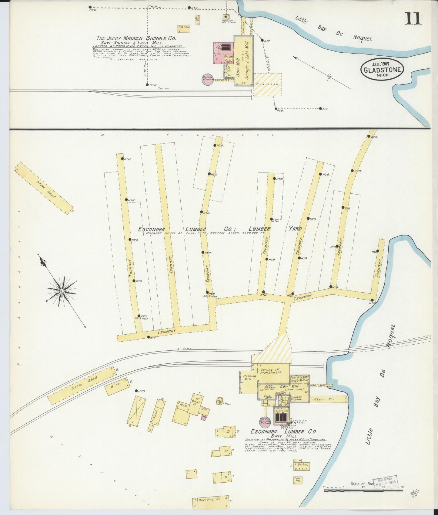 Sanborn Fire Insurance Map from Gladstone, Delta County, Michigan (1907), Sheet #0011 - Complete Map Set gallery image, historic Sanborn map, vintage wall art, Michigan Michigan