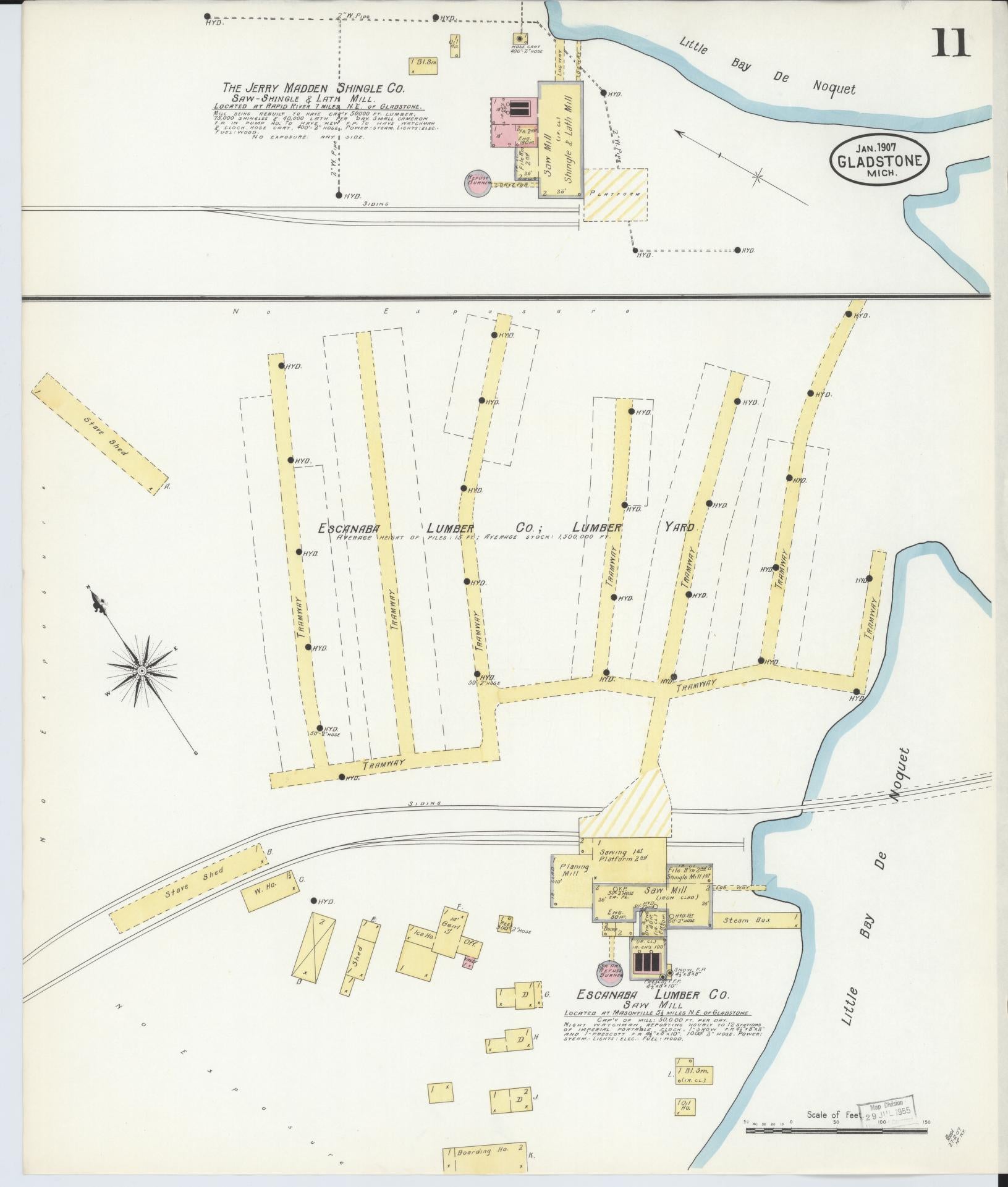 Sanborn Fire Insurance Map from Gladstone, Delta County, Michigan (1907), Sheet #0011 - Complete Map Set gallery image, historic Sanborn map, vintage wall art, Michigan Michigan
