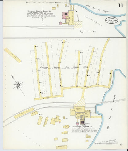 Sanborn Fire Insurance Map from Gladstone, Delta County, Michigan (1907), Sheet #0011 - Complete Map Set gallery image, historic Sanborn map, vintage wall art, Michigan Michigan
