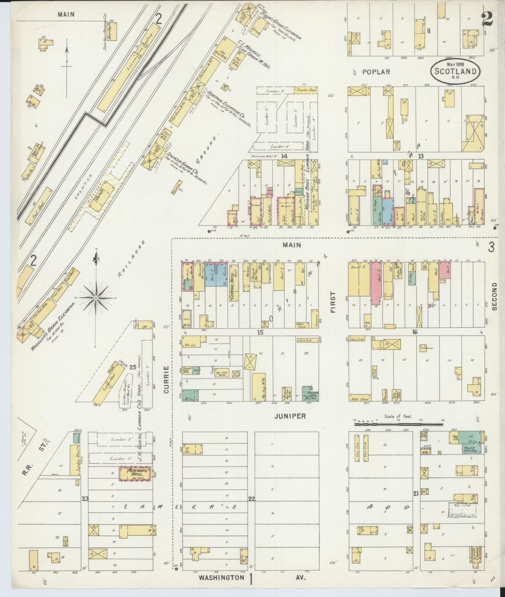 Sanborn Fire Insurance Map from Scotland, Bon Homme County, South Dakota (1898), Sheet #0002 - Historic Sanborn Fire Insurance Map Print, vintage old map wall art, antique decor, genealogy gift, South Dakota South Dakota map