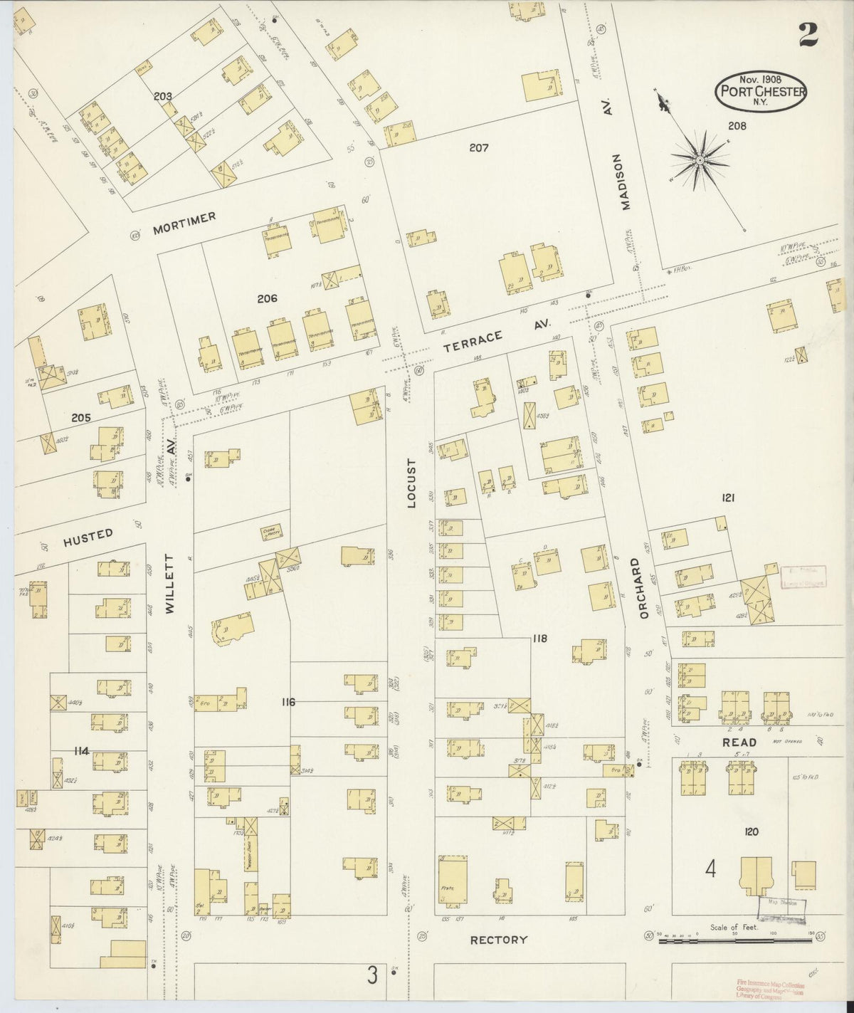 Sanborn Fire Insurance Map from Port Chester, Westchester County, New York (1908), Sheet #0002 - Complete Map Set gallery image, historic Sanborn map, vintage wall art, New York New York