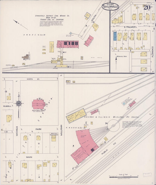 Sanborn Fire Insurance Map from Taylorville, Christian County, Illinois (1922), Sheet #0020 - Historic Sanborn Fire Insurance Map Print, vintage old map wall art, antique decor, genealogy gift, Illinois Illinois map