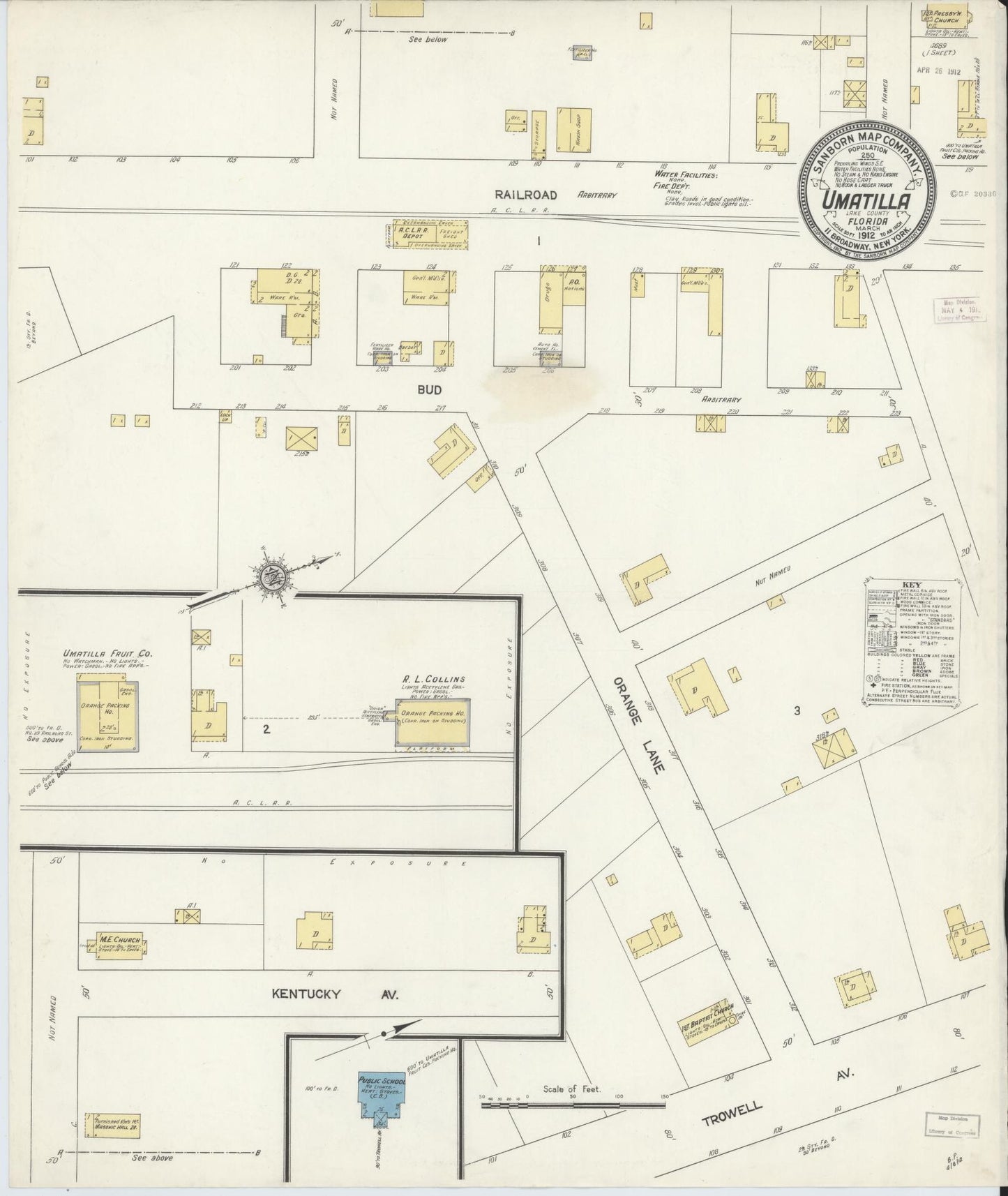 Sanborn Fire Insurance Map from Umatilla, Lake County, Florida (1912), Sheet #0001 - Historic Sanborn Fire Insurance Map Print, vintage old map wall art, antique decor, genealogy gift, Florida Florida map
