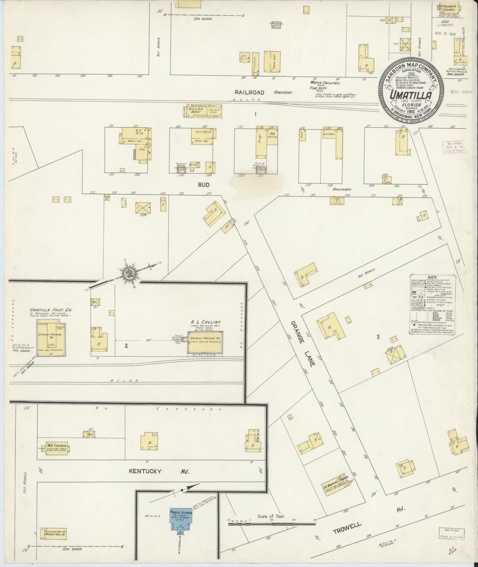Sanborn Fire Insurance Map from Umatilla, Lake County, Florida (1912), Sheet #0001 - Historic Sanborn Fire Insurance Map Print, vintage old map wall art, antique decor, genealogy gift, Florida Florida map