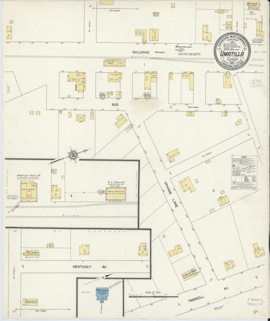 Sanborn Fire Insurance Map from Umatilla, Lake County, Florida (1912), Sheet #0001 - Historic Sanborn Fire Insurance Map Print, vintage old map wall art, antique decor, genealogy gift, Florida Florida map
